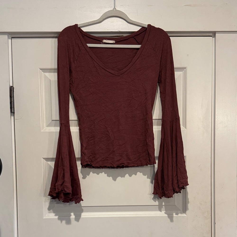 Altar'd State Maroon Flare Sleeve Blouse